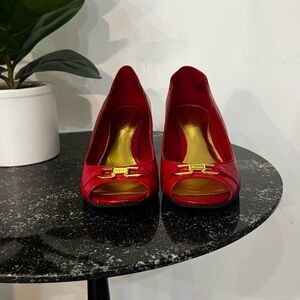 Elegant Red Peep-Toe Heels Ralph Lauren comfortable Heel- gently worn